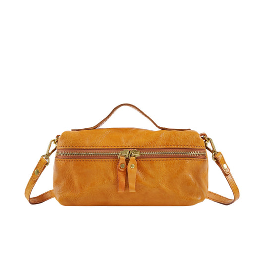 Black Leather Double Zip Crossbody Bag