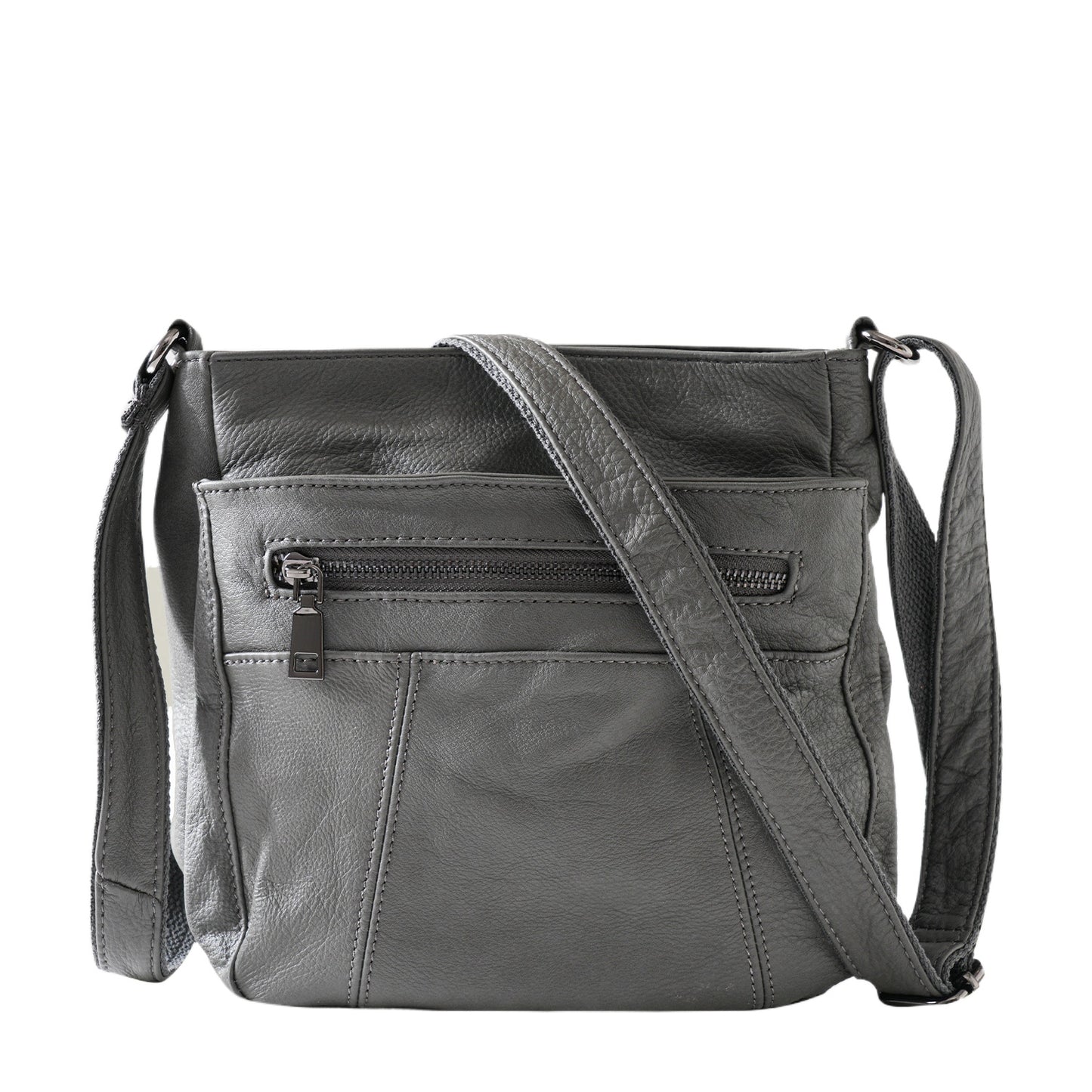 Blue Leather Pocket Crossbody Bag