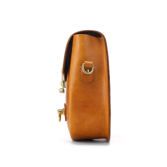 Tan Embellished Saddle Crossbody Bag