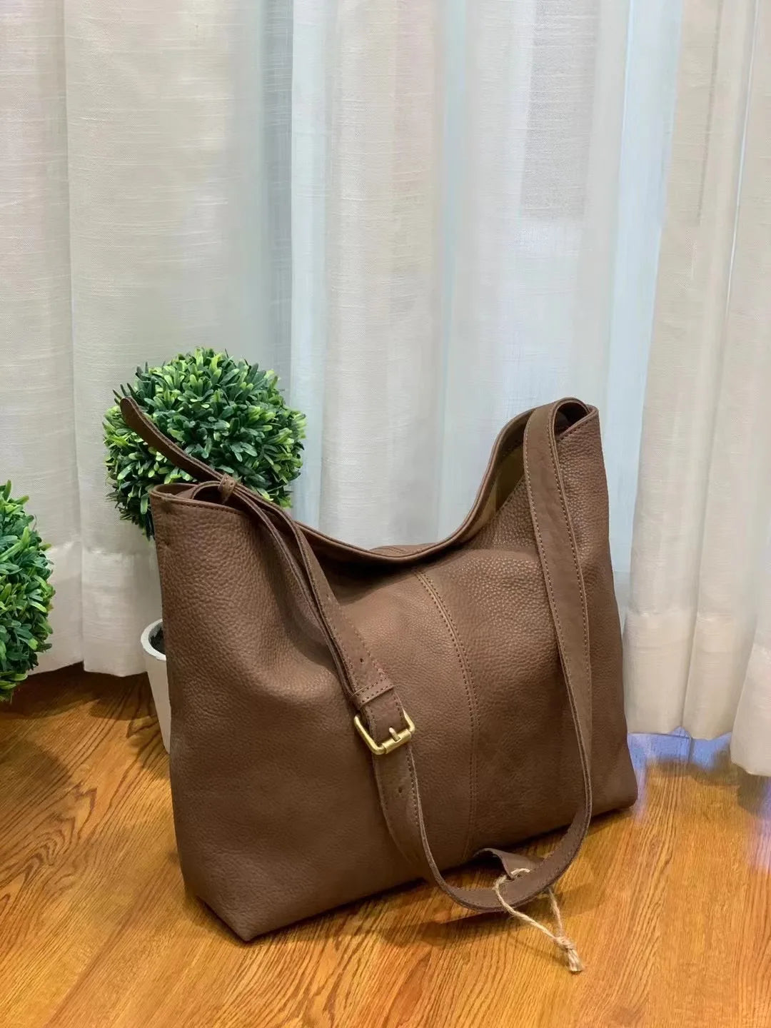 Tan Leather Slouch Shoulder Bag