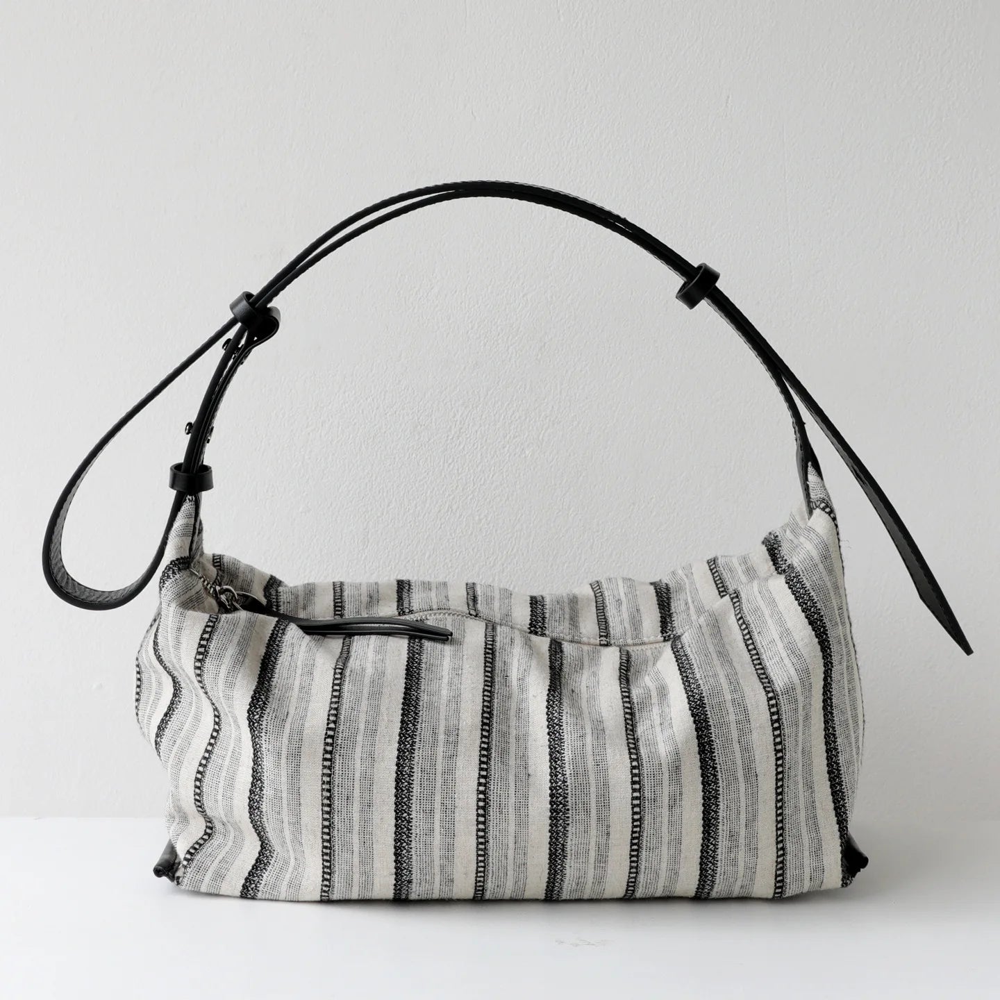 Striped Canvas Drawstring Shoulder Bag