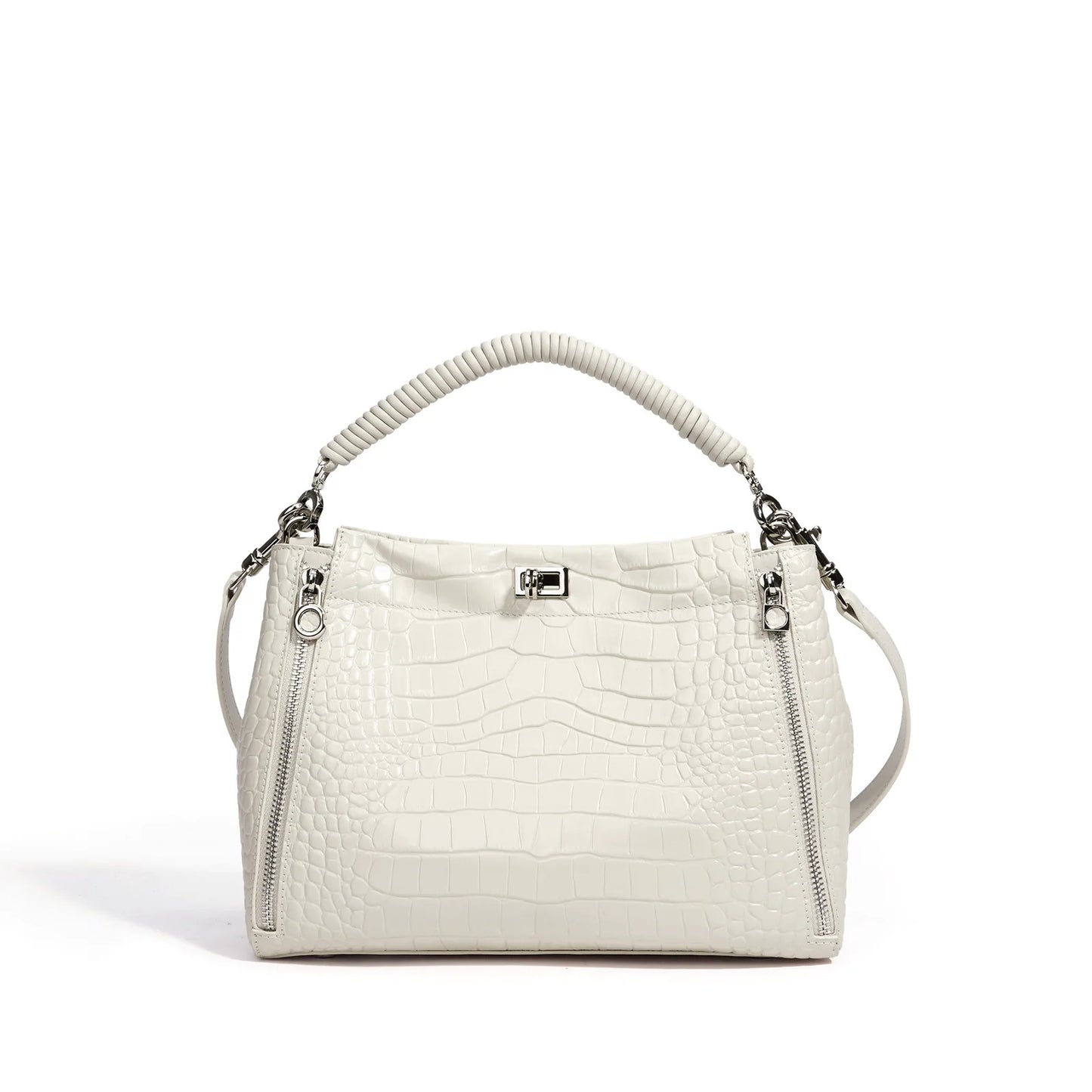White Leather Mini Frame Satchel
