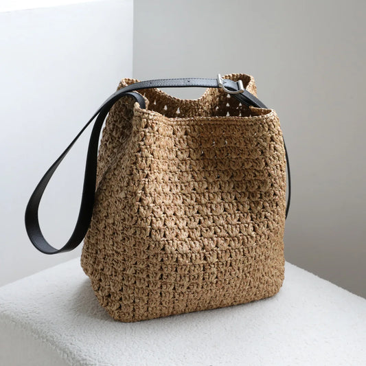 Woven Straw Shopper Tote Bag