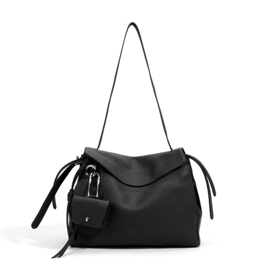 Blue Leather Drawstring Crossbody Bag