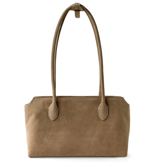 Tan Suede Rectangular Shoulder Tote
