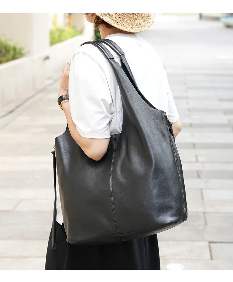 Leather Slouch Shopper Shoulder Tote