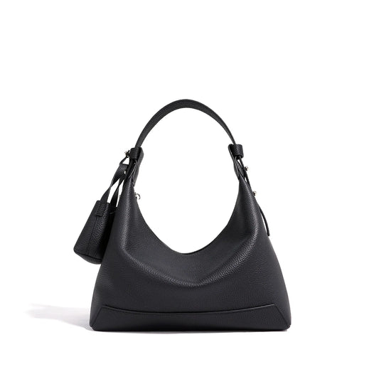 Gray Leather Crescent Hobo Bag