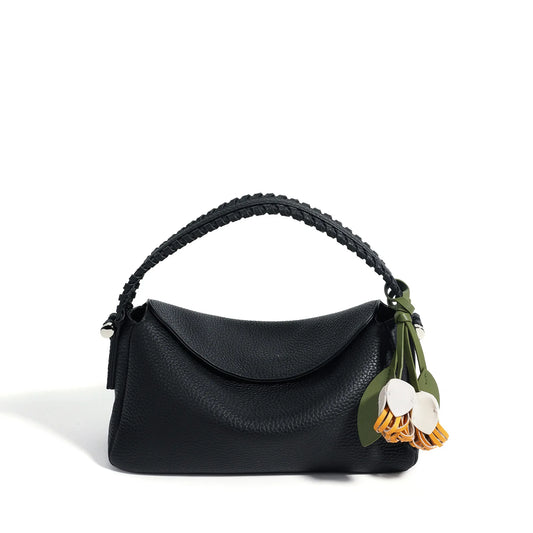 Aqua Leather Flower Charm Hobo