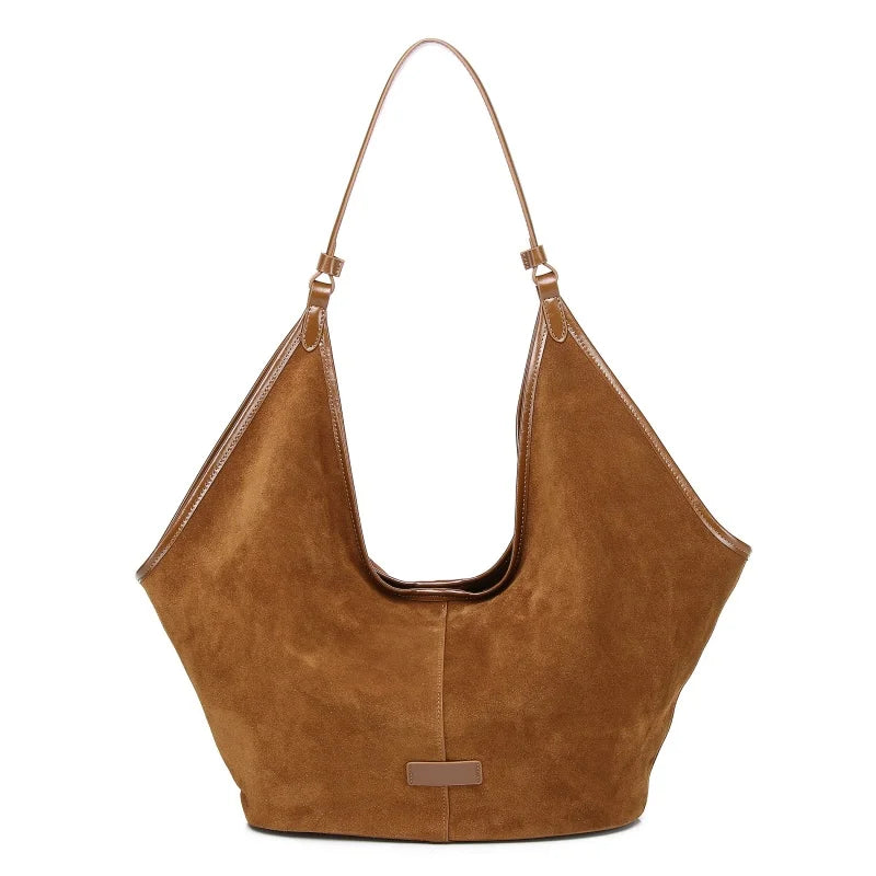 Burgundy Suede Wide Hobo Tote