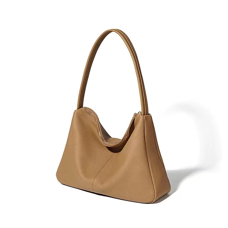 Taupe Leather Dumpling Shoulder Bag