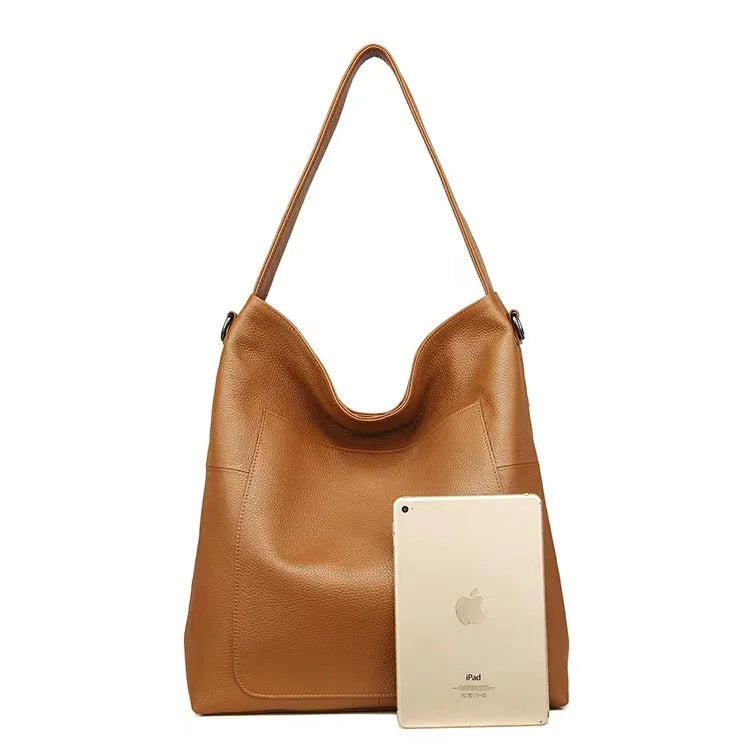 Dual Color Leather Hobo Tote