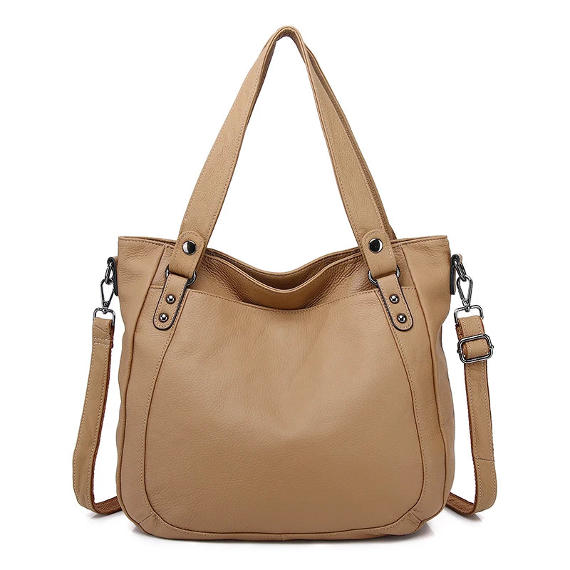 Tan Leather Pocket Hobo Tote