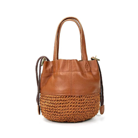 Woven Raffia Bucket Tote Bag