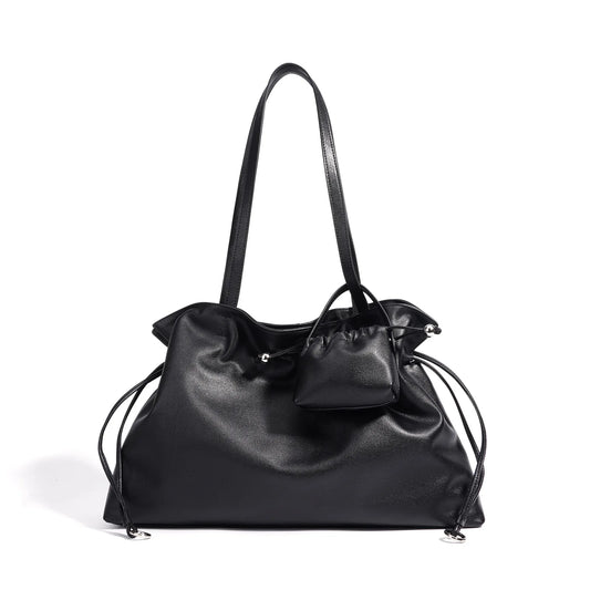 Brown Drawstring Pillow Shoulder Bag