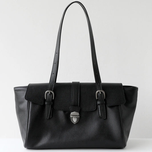 White Leather Belted Tote Bag