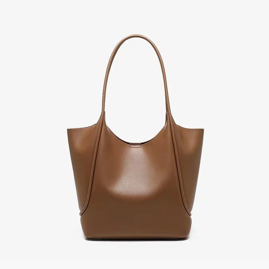 Black Leather Commuter Shoulder Tote