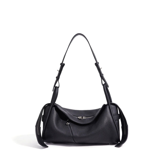 Blue Leather Drawstring Shoulder Bag