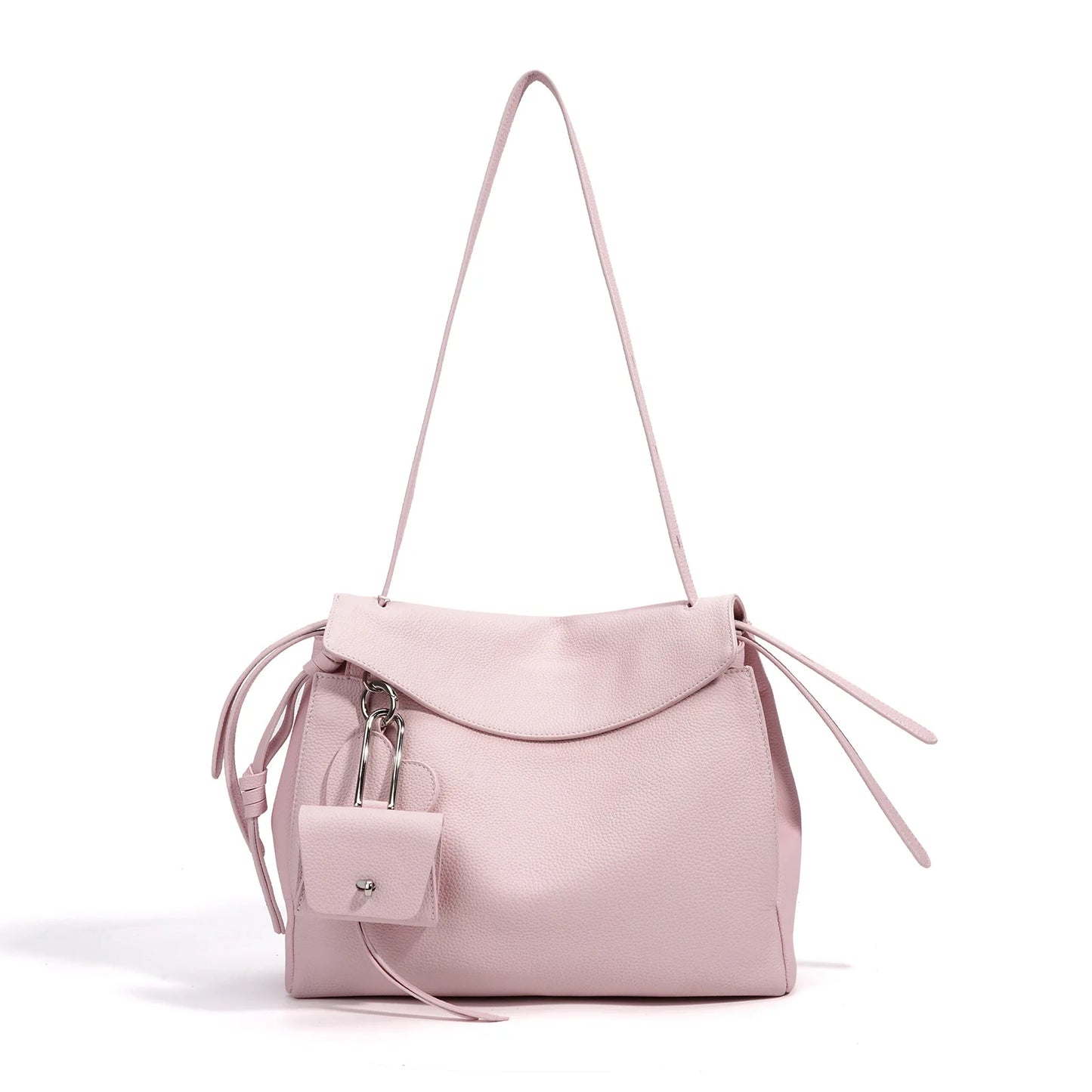 Blue Leather Drawstring Crossbody Bag