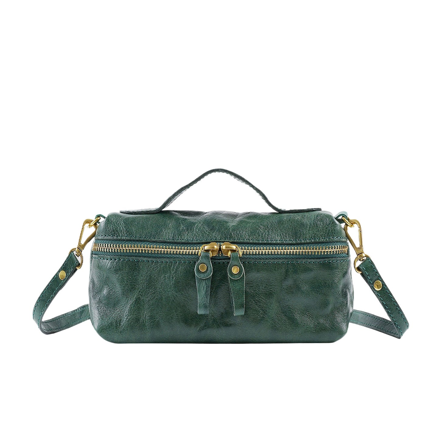 Black Leather Double Zip Crossbody Bag