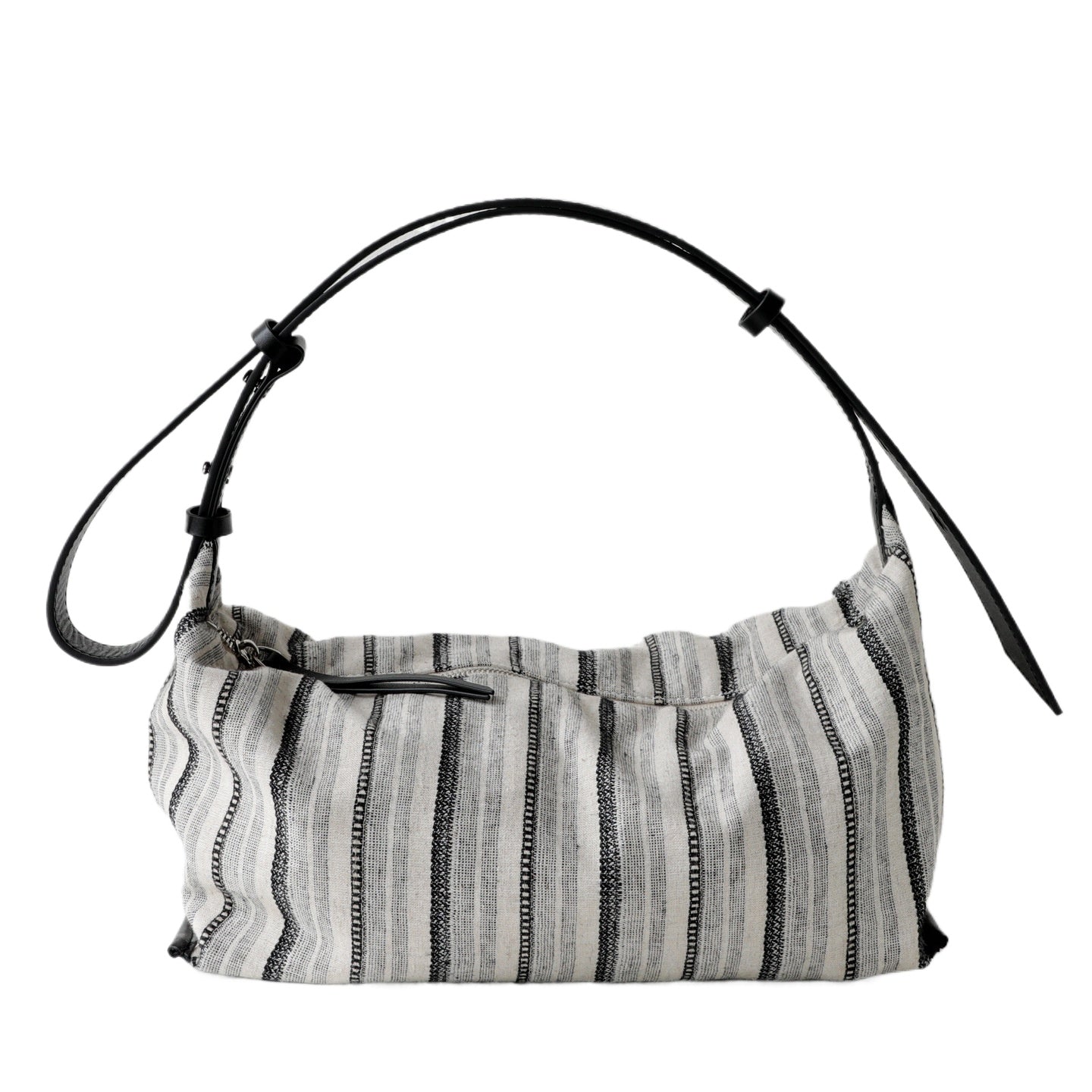 Striped Canvas Drawstring Shoulder Bag