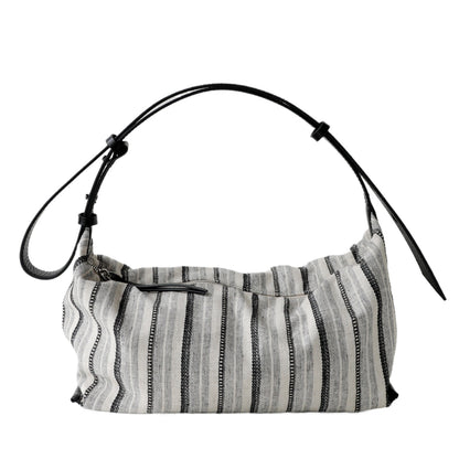 Striped Canvas Drawstring Shoulder Bag