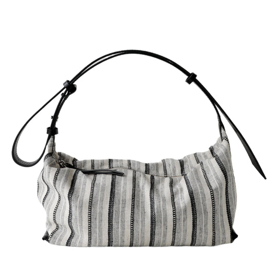Striped Canvas Drawstring Shoulder Bag