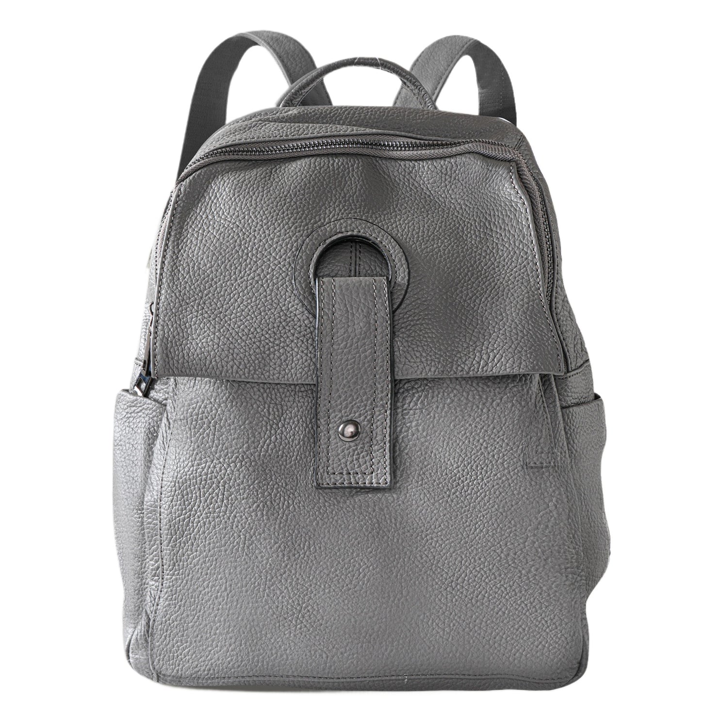 Taupe Leather Buckle Backpack Bag