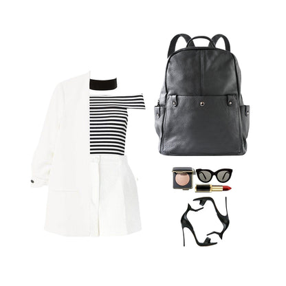 Black Leather Travel Backpack Bag