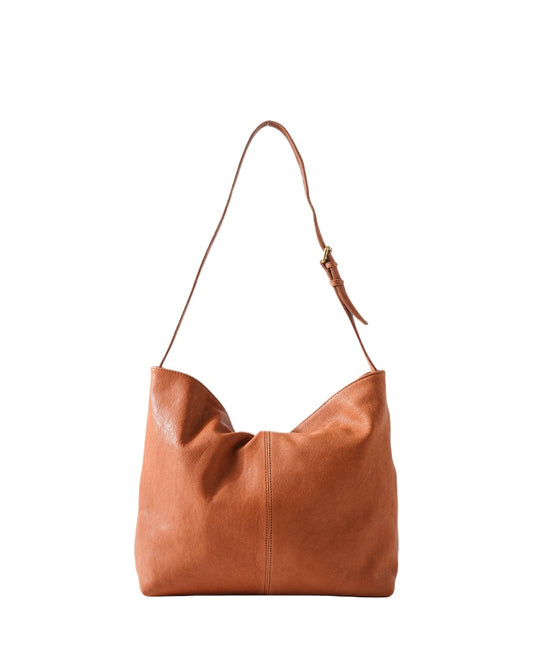 Tan Leather Slouch Shoulder Bag