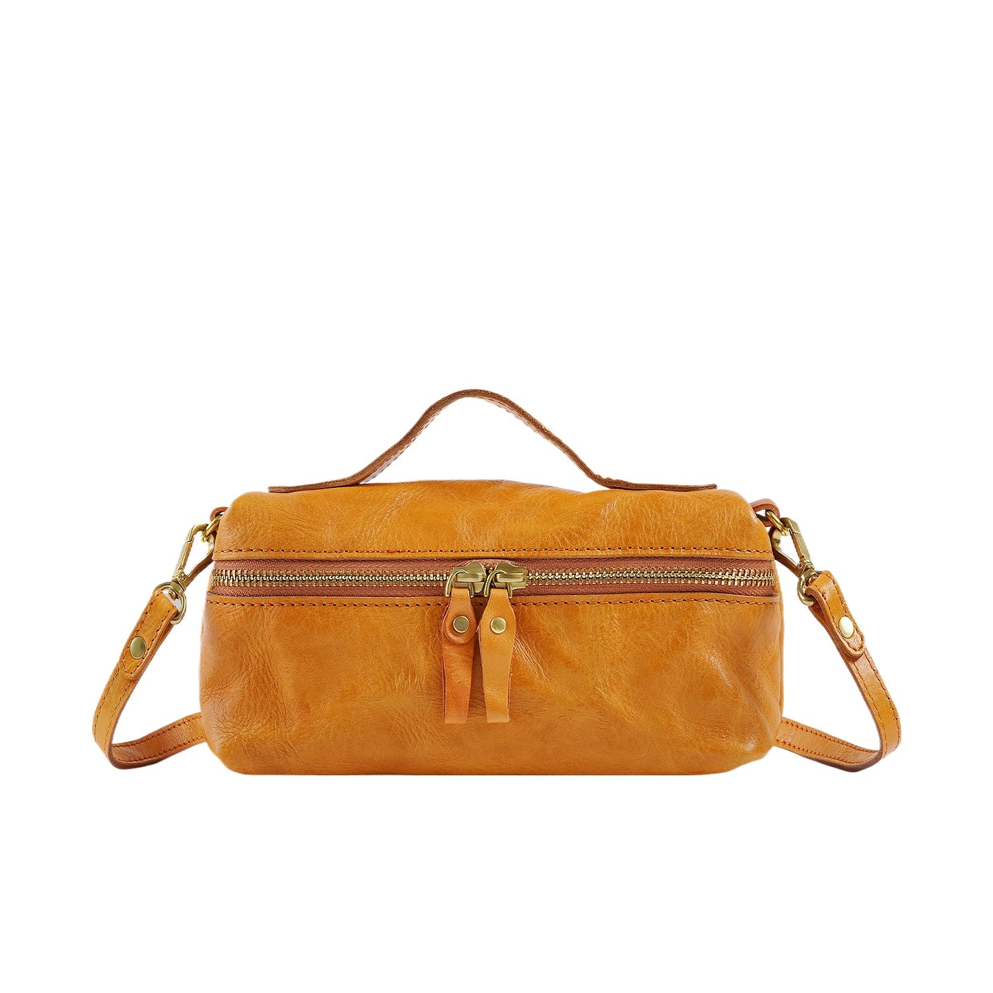 Black Leather Double Zip Crossbody Bag