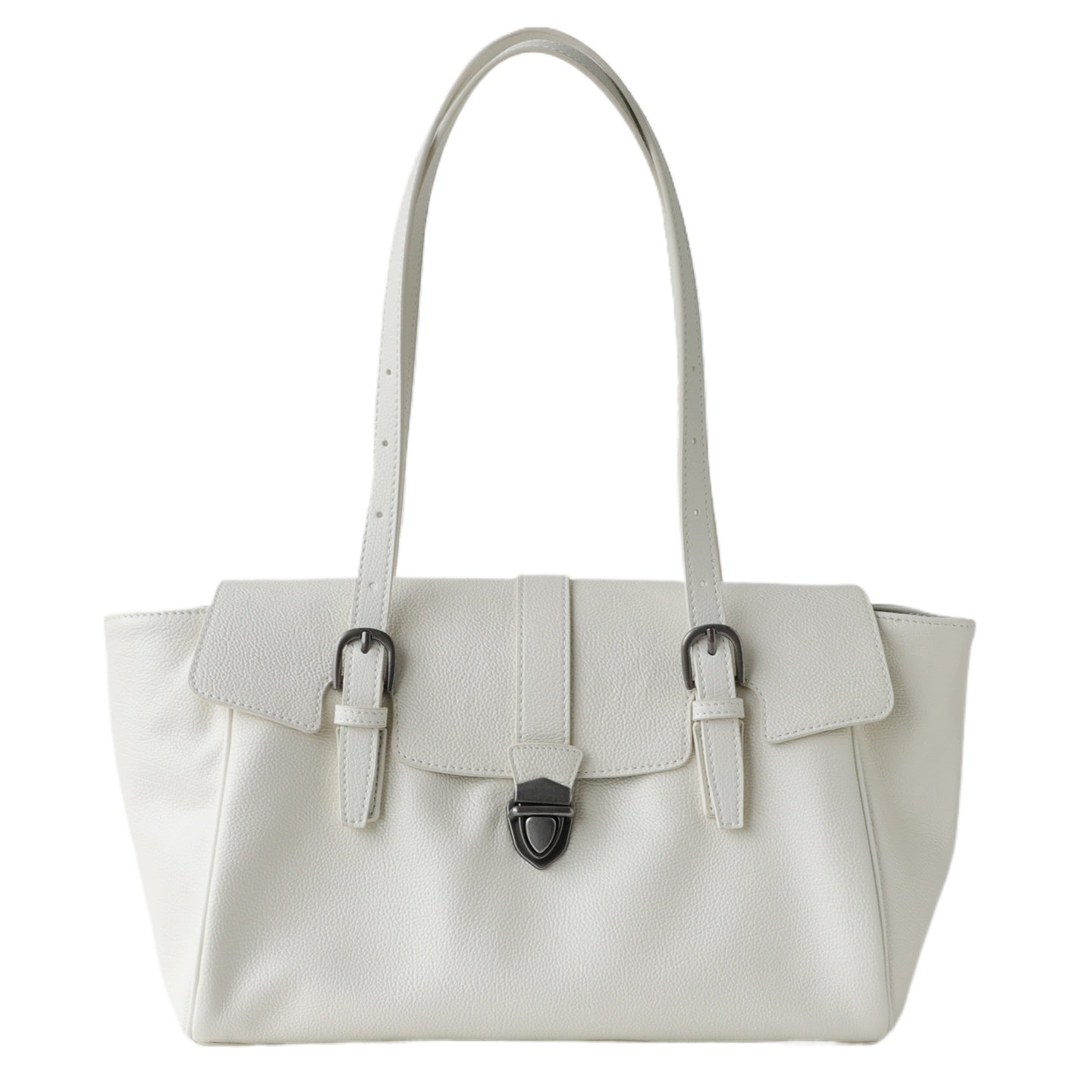 White Leather Belted Tote Bag