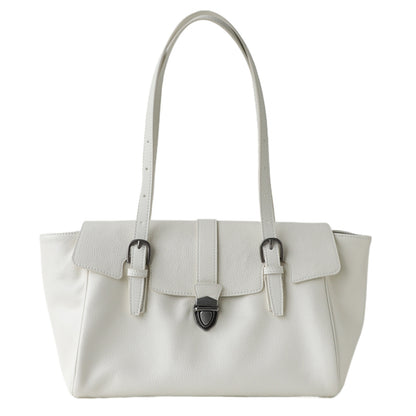 White Leather Belted Tote Bag