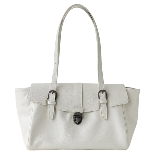 White Leather Belted Tote Bag