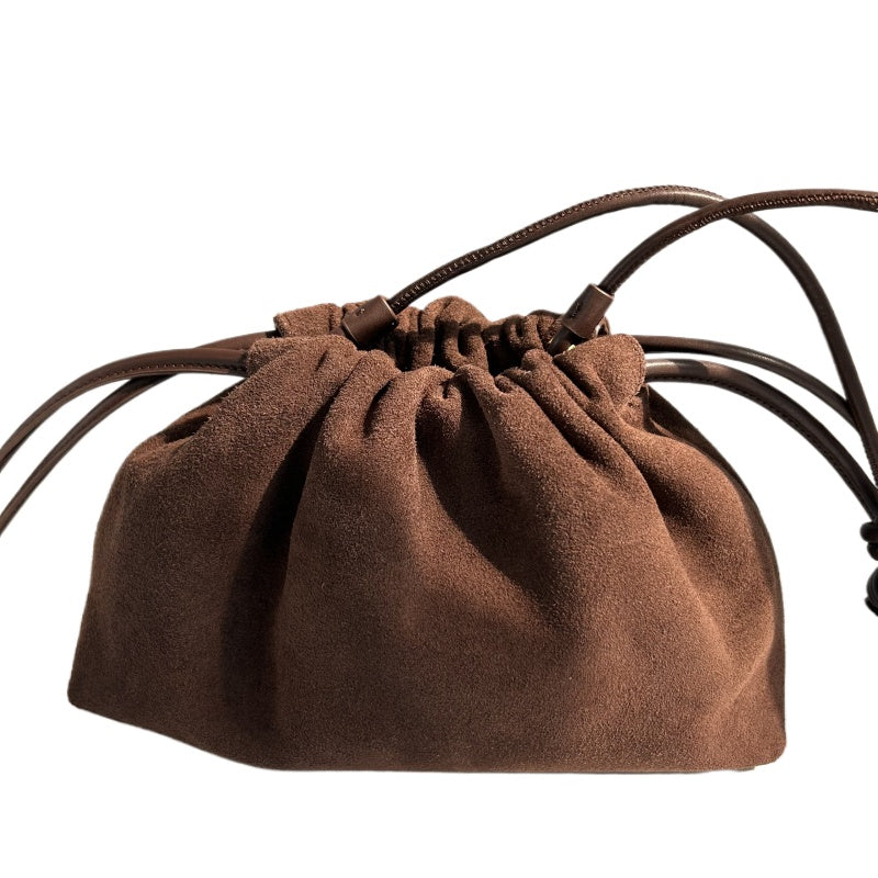Brown Suede Drawstring Cloud Bag