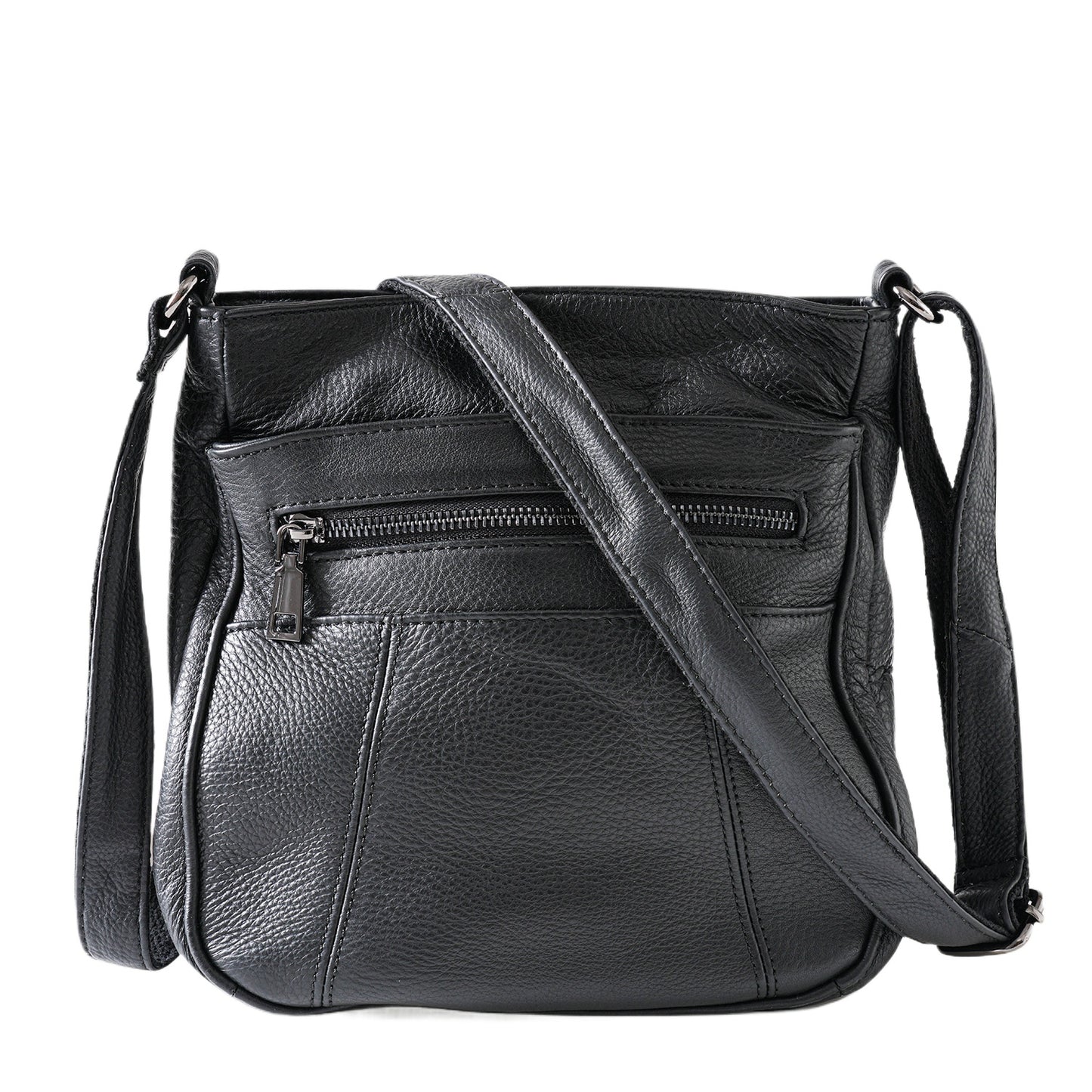 Blue Leather Pocket Crossbody Bag