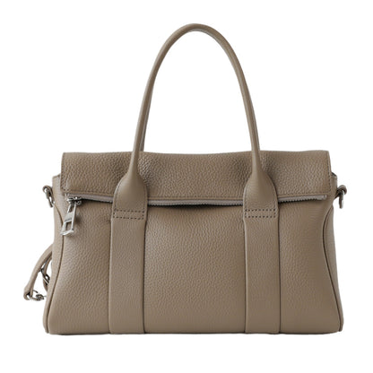 Taupe Leather Belted Work Tote