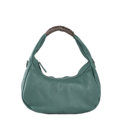 Teal Leather Crescent Shoulder Bag