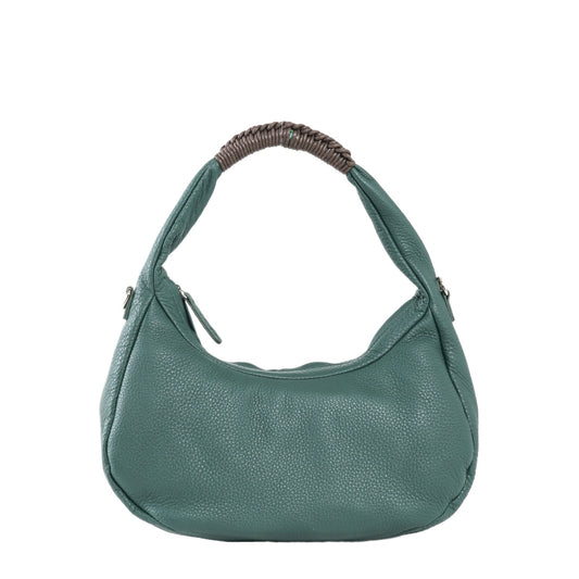 Teal Leather Crescent Shoulder Bag