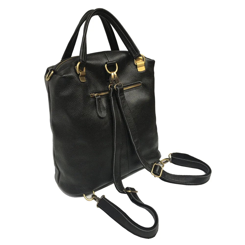 Black Leather Backpack Crossbody Bag