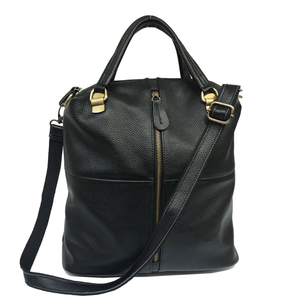 Black Leather Backpack Crossbody Bag