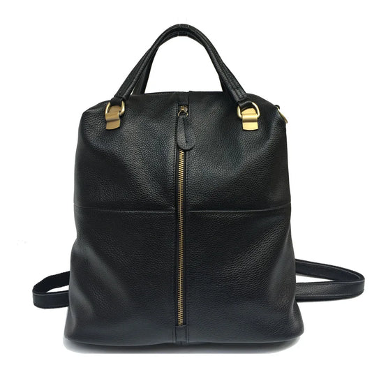 Black Leather Backpack Crossbody Bag