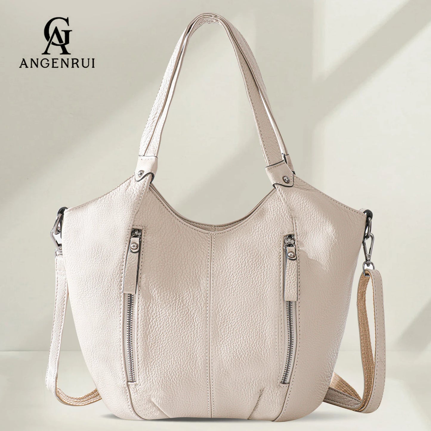 Black Leather Multi Pocket Tote