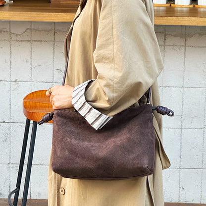 Brown Suede Drawstring Cloud Bag