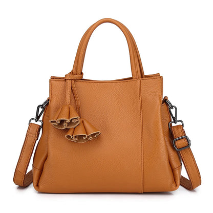 Gray Leather Commuter Satchel Bag