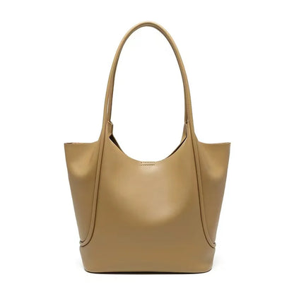Black Leather Commuter Shoulder Tote