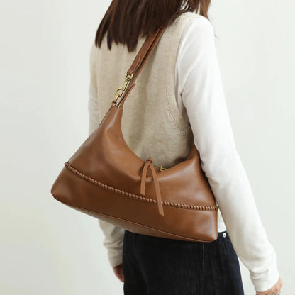 Tan Leather Braided Shoulder Bag