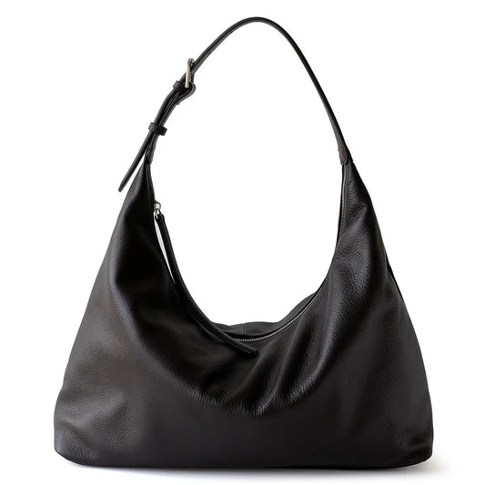 Black Leather Slouch Hobo Bag