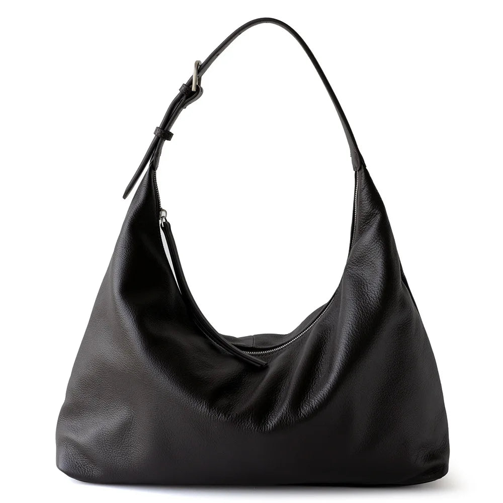 Black Leather Slouch Hobo Bag
