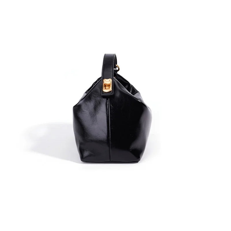 Black Leather Pillow Shoulder Bag