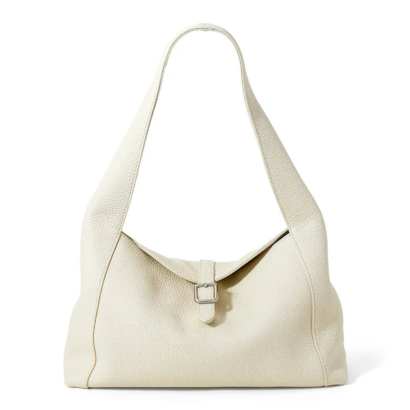 Ivory Leather Foldover Hobo Bag